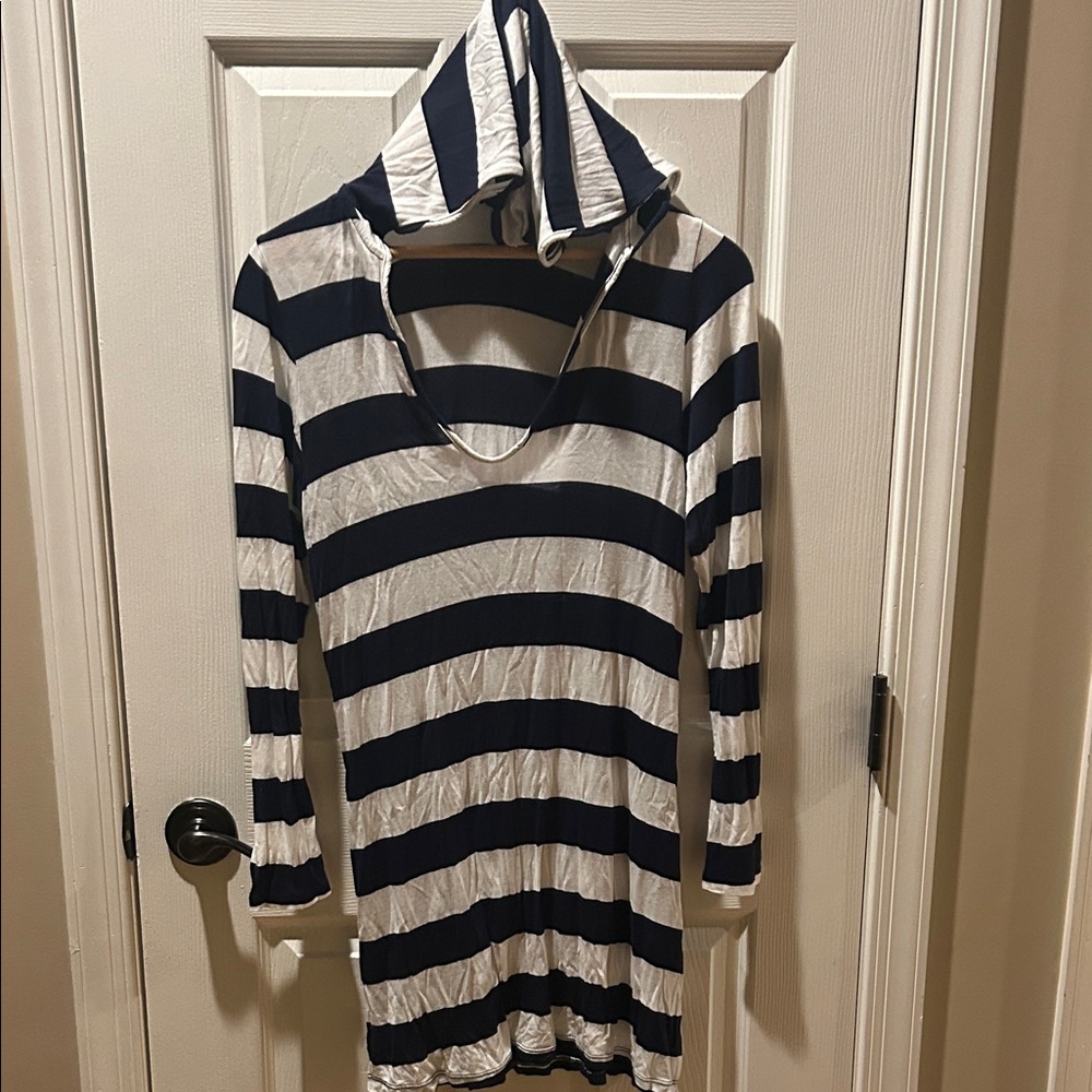 Nautica Navy and White Striped Swim Coverup